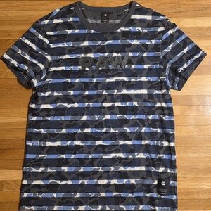 G-Star RAW Men’s XL Striped Organic Cotton Camo Tee Urban Tactical Techwear
